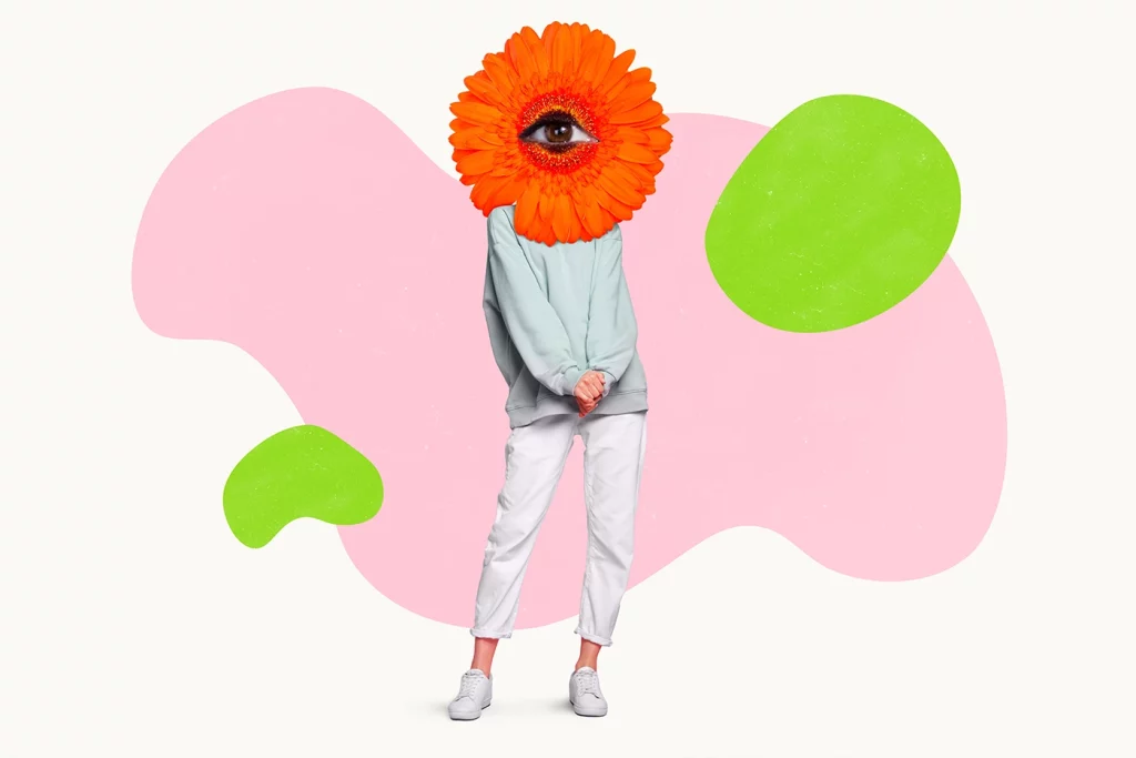 A person with a flower for a head and an eyeball for a face. Seriously, that's the image. We're weird.