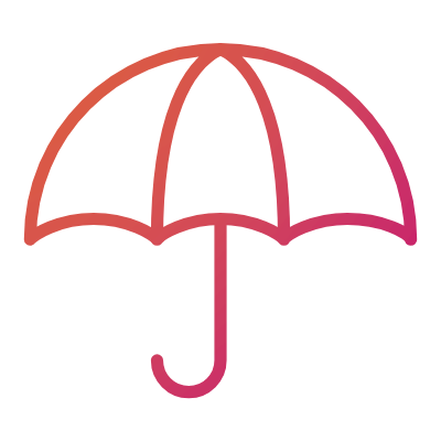 Pink and orange gradient icon of an umbrella